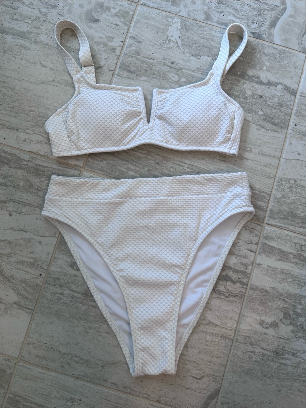 Xhilaration White Textured High-Waist Bikini Set